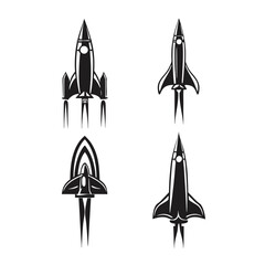 Four Stylized Rockets on White Background Spacecraft Designs