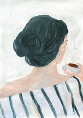Young woman drinking coffee. illustration © Anna Ismagilova
