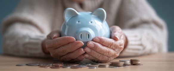 The Piggy Bank Held by Elderly Hands for Retirement Savings and Financial Security