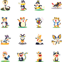 Pack of Animal Characters Flat Icons


