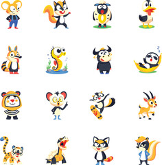 Set of Jungle Animals Flat Style Icons

