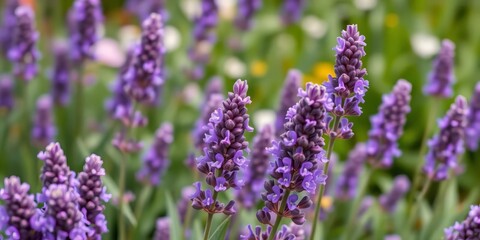 Obraz premium Purple lavender flowers bloom in a summer garden, green, field