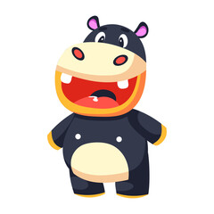 A flat style icon representing happy hippo