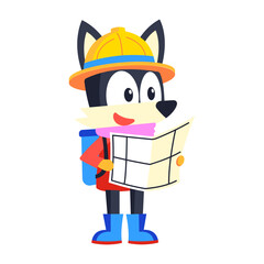 A flat style icon depicting explorer wolf