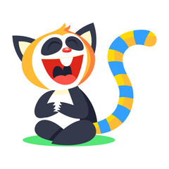 A flat style icon representing laughing lemur