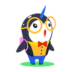 A flat style icon showing nerdy narwhal © creativestall