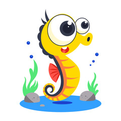 A flat style icon showing silly seahorse