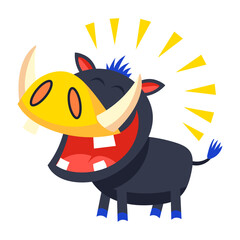 A flat style icon depicting wacky warthog