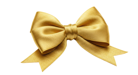Luxurious, perfectly tied golden fabric gift bow with intricate texture and radiant shine, isolated on a transparent background with ample copy space, soft studio lighting. Concept of luxury and