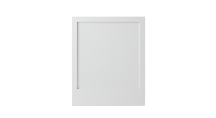 Pristine, blank, modern minimalist instant photo frame with a thick white border and empty interior in a high-key studio setting on a transparent backdrop, concept of new ideas and possibilities