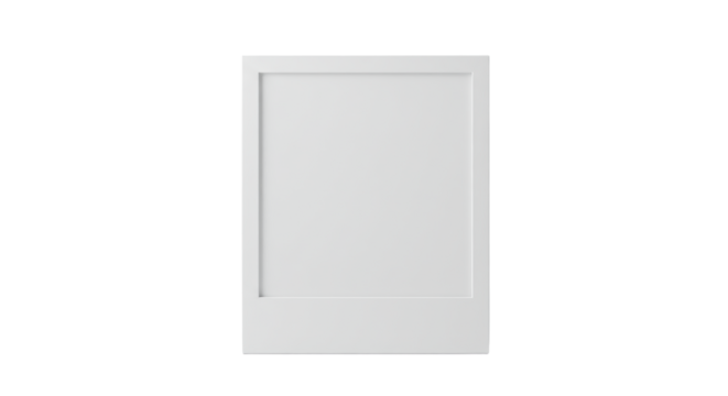 Pristine, blank, modern minimalist instant photo frame with a thick white border and empty interior in a high-key studio setting on a transparent backdrop, concept of new ideas and possibilities