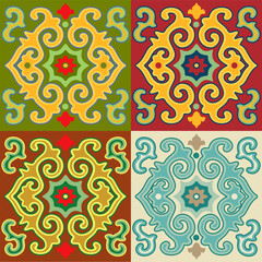 Decorative square ornament of Asian Folk Pattern. Ornament in Asian nomads style: Kyrgyz, Kazakhs, Bashkirs, Tatars, Mongols. Ethnic