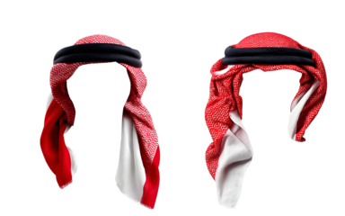Saudi arabia scarf red and white scarf with a black band around it isolated on a transparent background