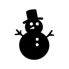 Simple black and white snowman illustration with a hat and twig arms