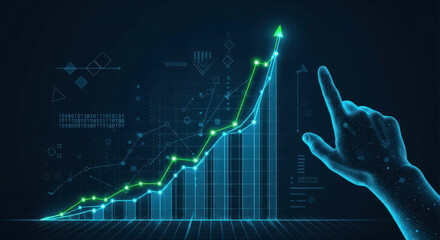 Digital Growth Trajectory A Futuristic Hand Guiding an Ascending Graph Representing Technological Advancement, Data Analysis, and Business Expansion