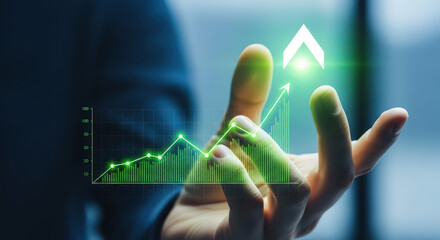 Elevating Business Growth A Visionary Hand Guiding a Dynamic Green Graph Towards Success and Financial Prosperity in a Modern Corporate Environment