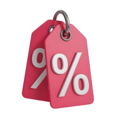 Eye Catching Pink Sale Tags Featuring a Percentage Symbol Indicating Savings and Discounts for Marketing Promotions and Retail Events