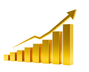 Golden bar chart showing upward trend and growth