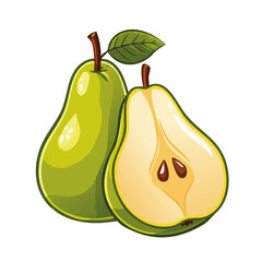 Pear whole and half vector illustration color . Image of ripe fruit layout for packaging and design.	