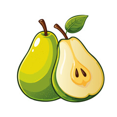 Pear whole and half vector illustration color . Image of ripe fruit layout for packaging and design.	