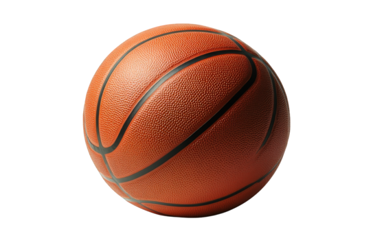 Detailed view of a standard orange basketball isolated on a transparent background