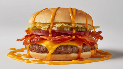 Hamburger on a wooden table