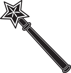 Naklejka premium Black and White Star-Topped Magic Wand