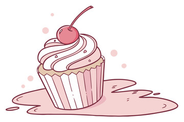 Vector art of a delightful pink cupcake illustration with cherry on top, , perfect for sweetthemed designs