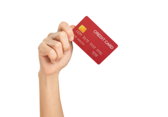 Hand holding credit card on isolated background.