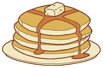 Vector art of delicious stack of pancakes with butter and syrup on a plate, a classic breakfast treat