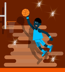 Obraz premium beautiful flat design image of a black guy playing basketball. template for postcards, posters, covers and your other projects