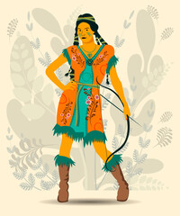 beautiful flat design image of Native American girl in national clothes. template for postcards, posters, covers and other your projects