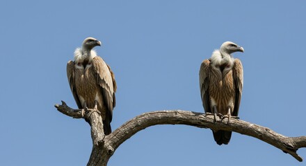 Two Vultures Perched on a Tree