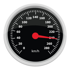 Vector illustration of a round car dashboard with speedometer and tachometer