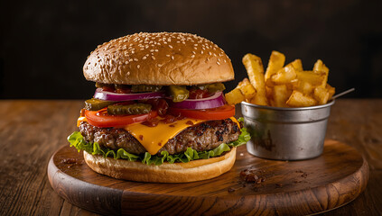 Hamburger with French Fries