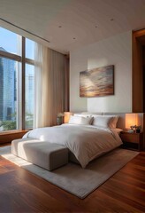Obraz premium Luxurious bedroom with city views
