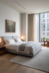 Fototapeta premium Modern bedroom with city view