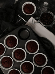 Dark Chocolate Cupcakes in Baking Tray
