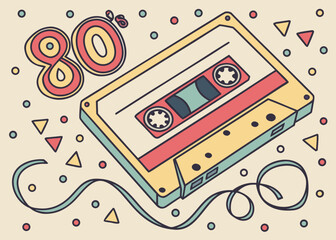 Obraz premium 80s Themed Cassette Tape With Geometric Shapes retro