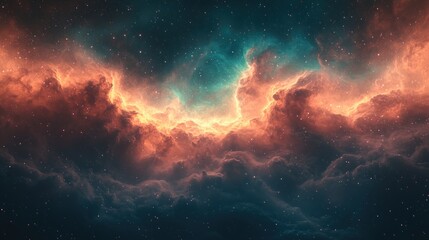 Fototapeta premium Colorful cosmic clouds swirl against the backdrop of a starry night sky, creating beauty