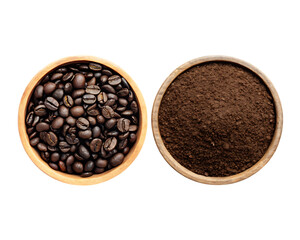 Fototapeta premium Roasted coffee beans ground coffee isolated on a transparent background
