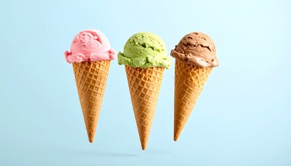 Pastel palette ice cream cones lined up evenly