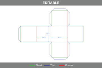 Cube box dieline with printable dieline template, carton packaging design, editable folding box layout, and professional packaging dieline for cube style box packaging