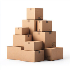 Realistic stack of shipping boxes mockup isolated on a clean white background, perfect for logistics, delivery, and packaging design presentations.