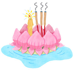 Loy krathong Festival watercolor drawing