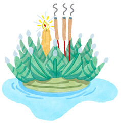 Loy krathong Festival watercolor drawing