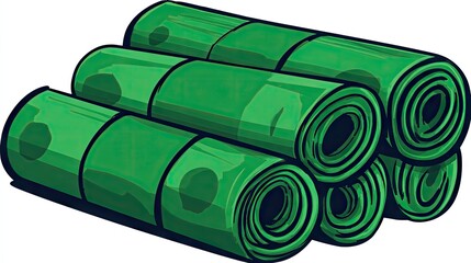 Stack of rolled green cylinders.