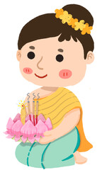 Loy krathong Festival watercolor drawing