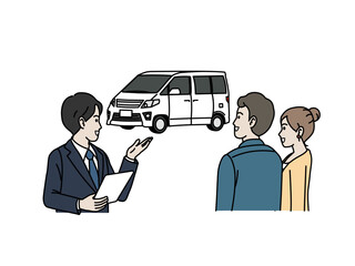新車をを買う家族のイラスト