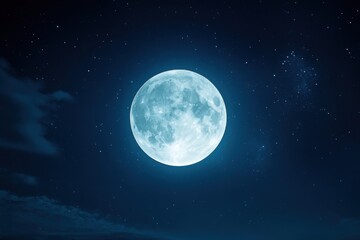 Fototapeta premium Bright full moon glowing in a clear night sky surrounded by stars. This image symbolizes mystery, astronomy, nature, and the beauty of celestial landscapes.